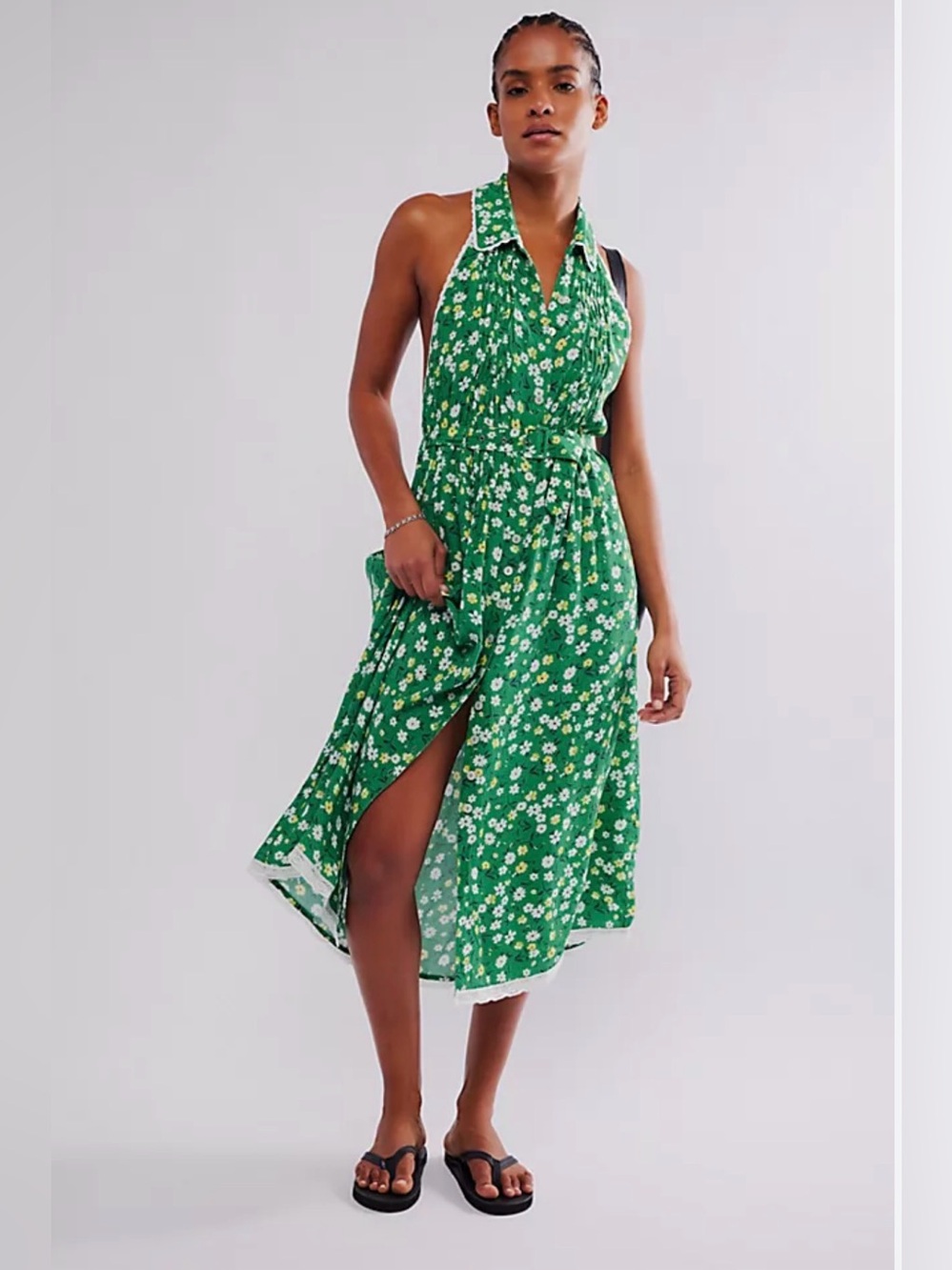 NWT Free People Slice Of Life Midi Halter Dress   Kelly Combo Floral Size Large